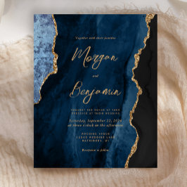 Lámina Invitación de boda con guión de ágata dorada azul