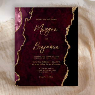 Lámina Invitación de boda con guión de ágata dorada de Bo