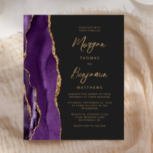 Lámina Invitación de boda con guión de ágata dorada púrpu