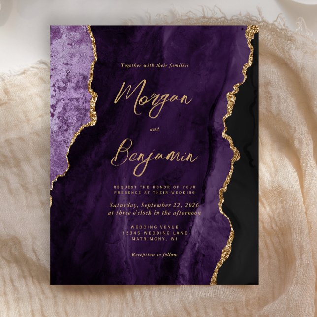 Lámina Invitación de boda con guión de ágata púrpura pres (Subido por el creador)