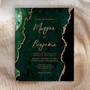 Lámina Invitación de boda con guión de ágata verde esmera