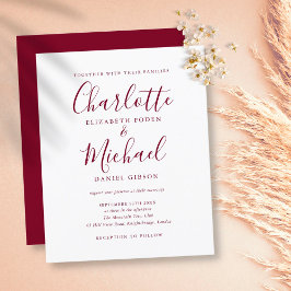 Lámina Invitación de boda con guión de Borgoña económica