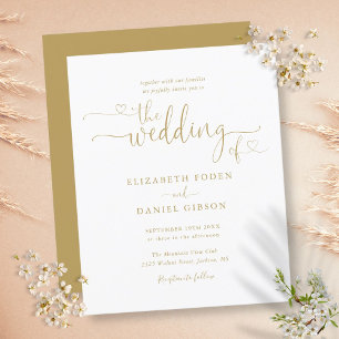 Lámina Invitación de boda con guión de corazones de oro p