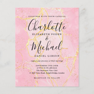 Lámina Invitación de boda con guión de firma rosa Presupu