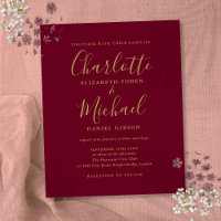 Invitación de boda con guión dorado de Borgoña eco