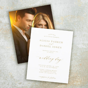 Lámina Invitación de boda con guión dorado y presupuesto