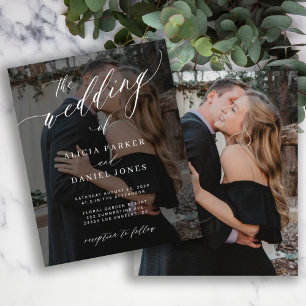 Lámina Invitación de boda con guión elegante y 2 fotos co
