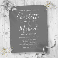 Invitación de boda con guión gris y blanco económi