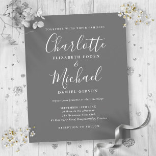 Lámina Invitación de boda con guión gris y blanco económi