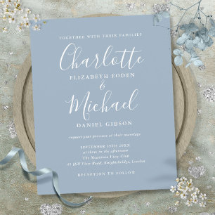 Lámina Invitación de boda con guión polvoriento azul pres