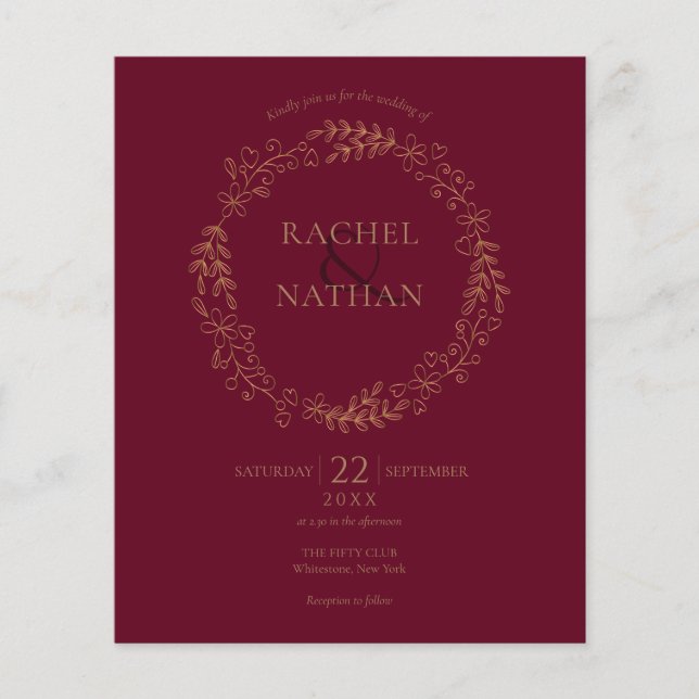 Lámina Invitación de boda con guirnalda de laurel de Burd (Anverso)