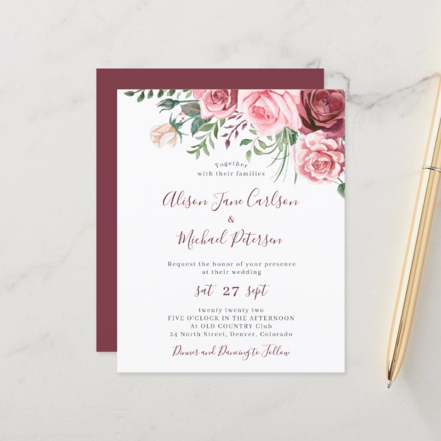 Lámina Invitación de boda con ilustraciones de flores acu (Anverso/Reverso In Situ)