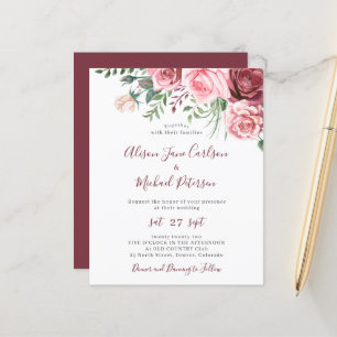 Lámina Invitación de boda con ilustraciones de flores acu