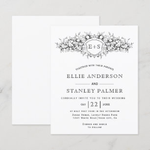 Lámina invitación de boda con iniciales y escudo heráldic