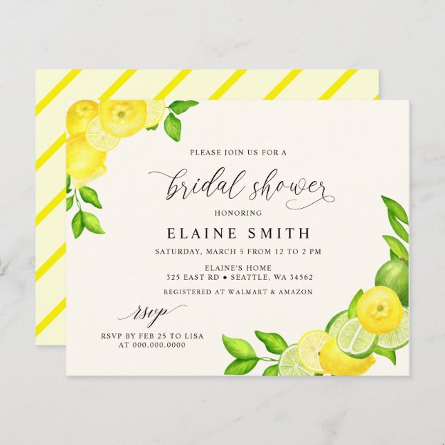 Lámina Invitación de boda con limón y lima cítrico presup (Anverso / Reverso)
