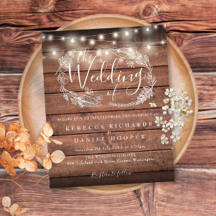 Lámina Invitación de boda con luces de cuerda de madera r