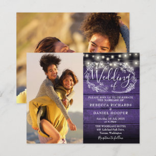 Lámina Invitación de boda con luces de cuerda púrpura pre