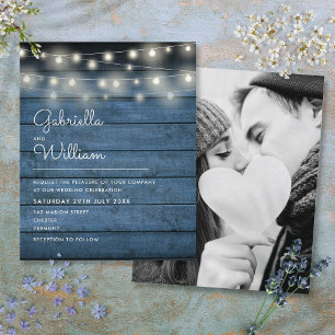 Lámina Invitación de Boda con Luces de Cuerda Rústicas y