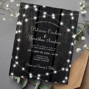 Lámina Invitación de boda con luces de madera de granero 
