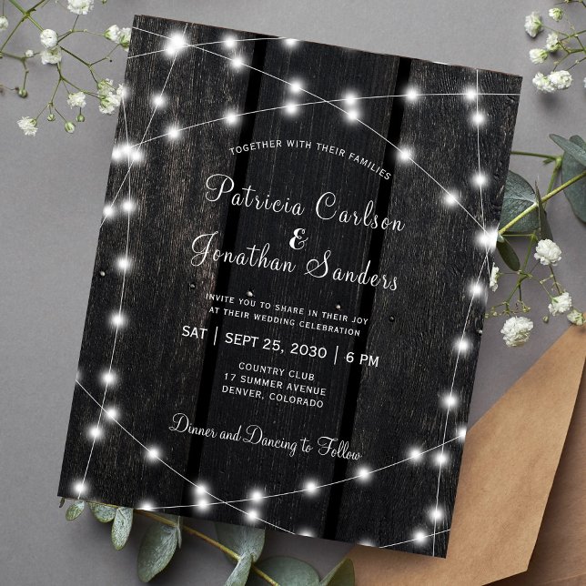 Lámina Invitación de boda con luces de madera de granero  (Subido por el creador)