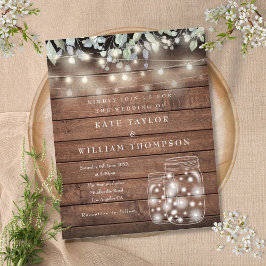 Lámina Invitación de boda con luces de madera rústica eco