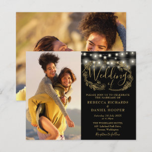Lámina Invitación de boda con luces de oro negro presupue