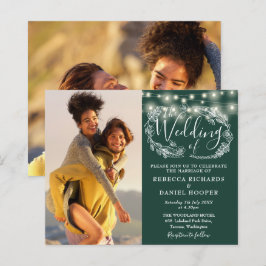 Lámina Invitación de boda con luces esmeraldas verdes de 