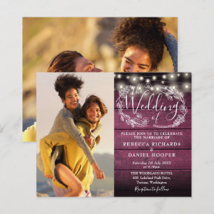 Lámina Invitación de boda con luces rústicas boho económi