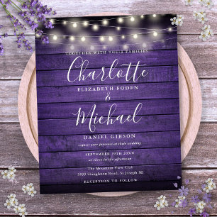 Lámina Invitación de boda con luces rústicas púrpura econ