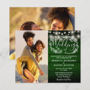 Lámina Invitación de boda con luces rústicas verdes econó