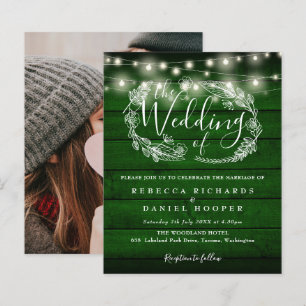 Lámina Invitación de boda con luces rústicas verdes presu