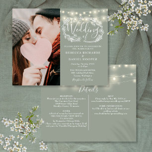 Lámina Invitación de boda con luces verdes esmeralda de P