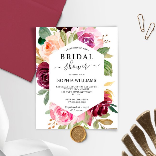 Lámina Invitación de boda con marco de Borgoña económico (Subido por el creador)
