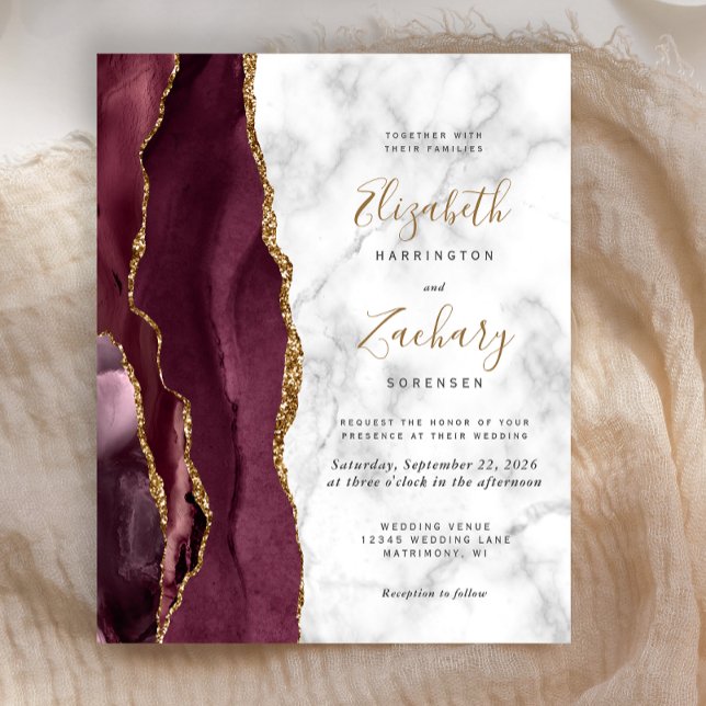 Lámina Invitación de boda con mármol de ágata dorada de B (Subido por el creador)
