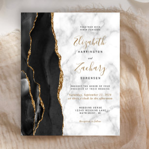 Lámina Invitación de boda con mármol de ágata negra dorad