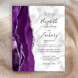 Lámina Invitación de boda con mármol de ágata plateada pú