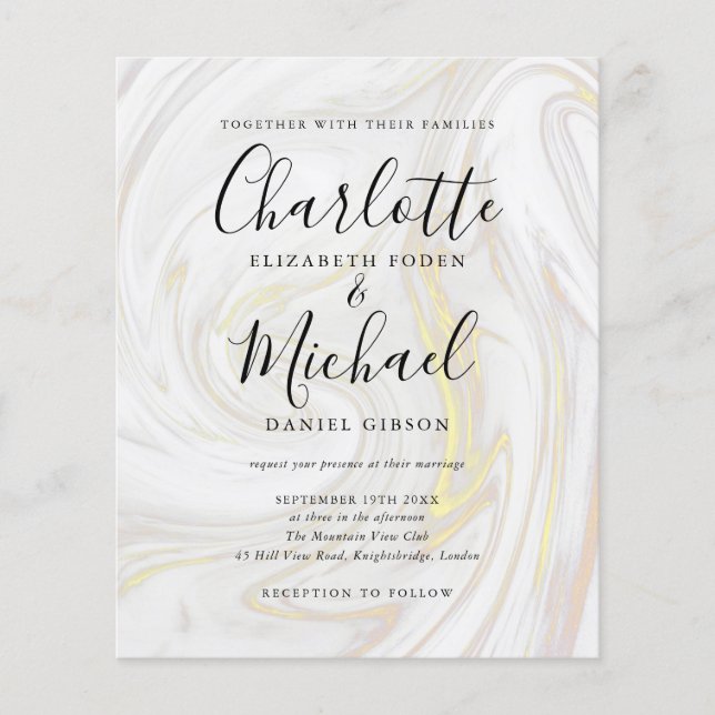 Lámina Invitación de boda con mármol y guión de firma de  (Anverso)