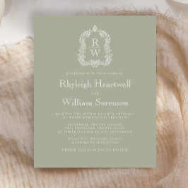 Lámina Invitación de boda con monograma de cresta en verd