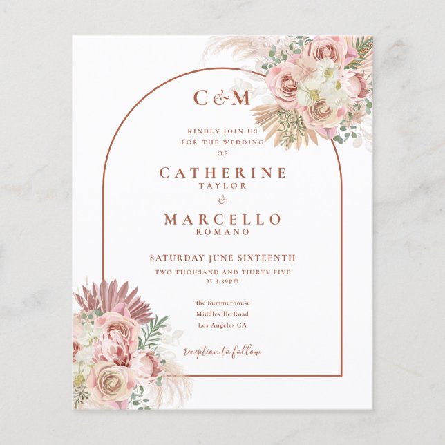 Lámina Invitación de boda con monograma de hierba de Pamp (Anverso)