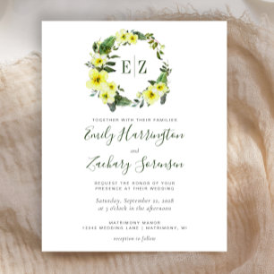 Lámina Invitación de Boda con Monograma Floral Amarillo P