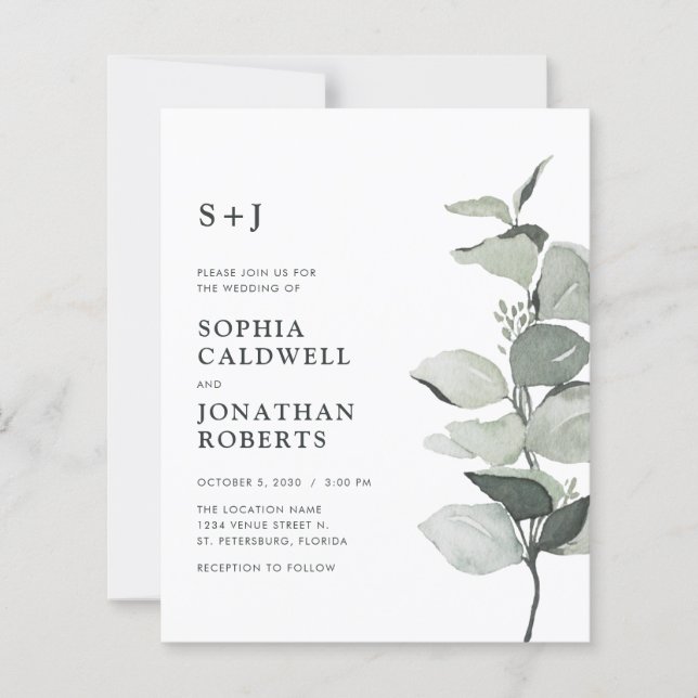 Lámina Invitación de boda con monograma y código QR de eu (Anverso)