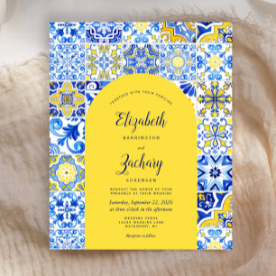 Lámina Invitación de boda con mosaico azul y arco amarill
