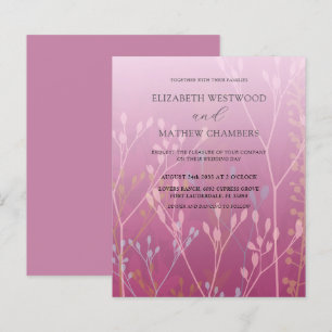 Lámina Invitación de boda con pastos y follaje rosado eco