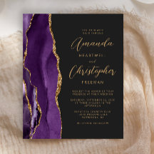 Invitación de Boda con Pizarra de Ágata Dorada Púr