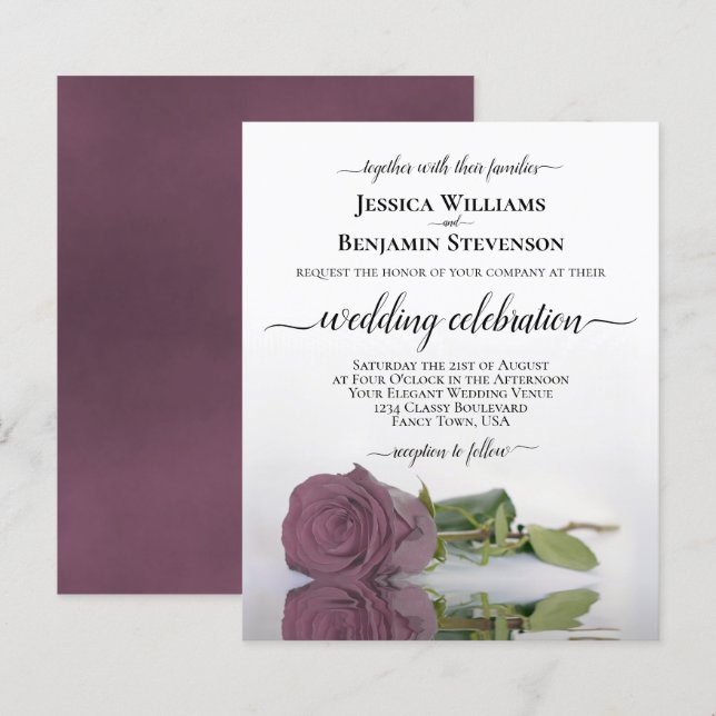 Lámina Invitación de Boda con Presupuesto de Rosa Malva P (Anverso / Reverso)