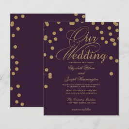 Lámina Invitación de boda con purpurina de confeti morada