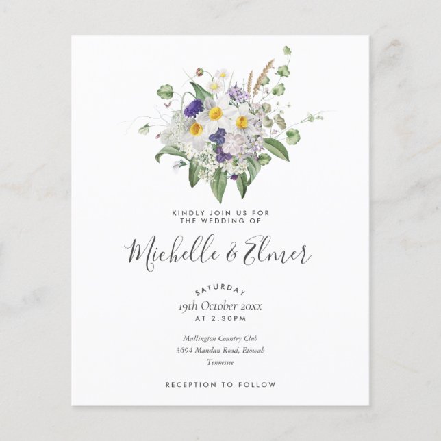 Lámina Invitación de boda con ramo de flores silvestres e (Anverso)