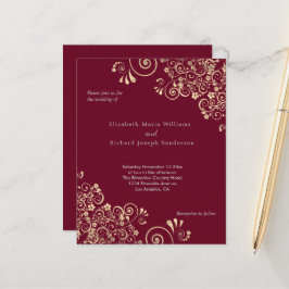 Lámina Invitación de Boda con Remolinos Dorados de Borgoñ