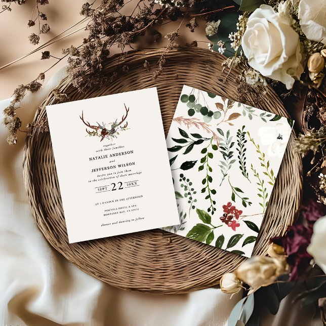 Lámina invitación de boda con temática de ciervo y flores (Subido por el creador)