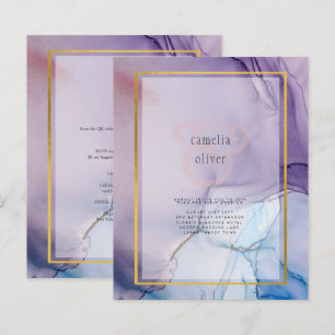 Lámina INVITACIÓN de boda con tinta azul marino púrpura p